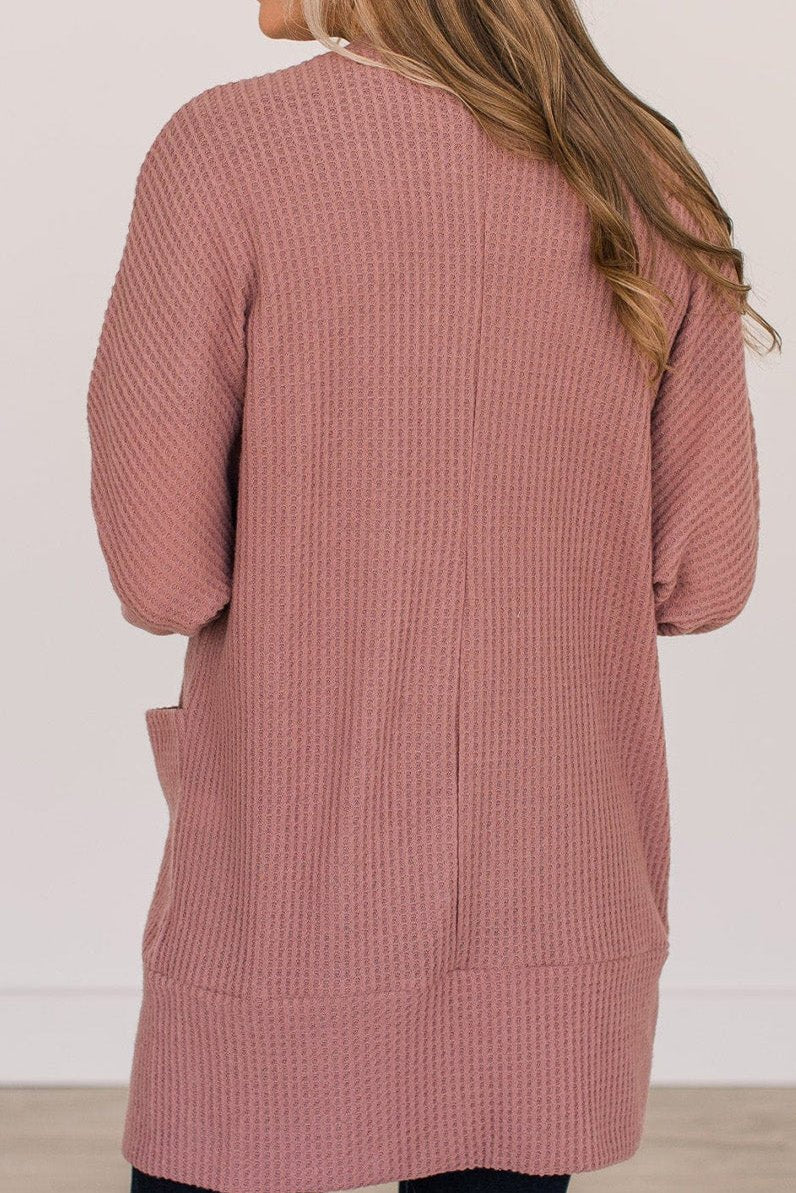 Solid Waffle Knit Pocketed Cardigan