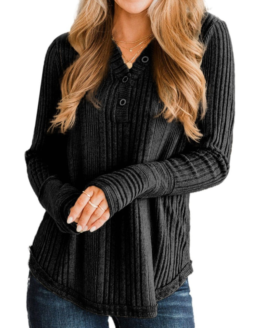 Ribbed Long Sleeve V-Neck Top