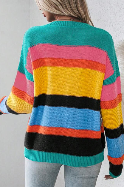 Colorblock Textured Drop Shoulder Sweater