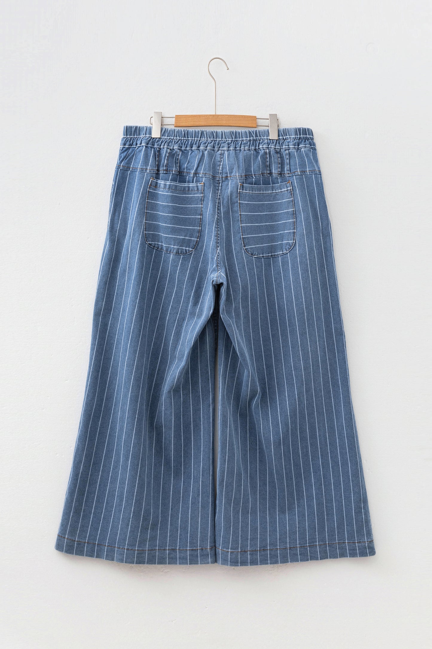 Plus Size Stripe Denim Buttoned Wide Leg Pants