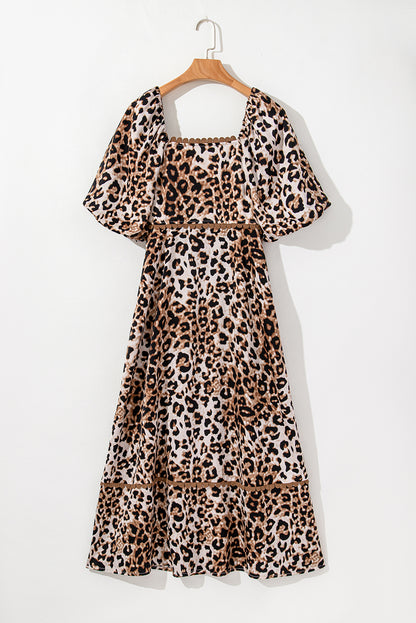 Leopard Bubble Sleeve Maxi Dress