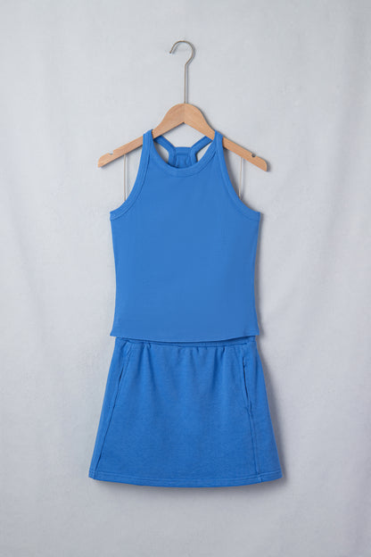 Solid Tank Top and Elastic Waist Mini Skort Set