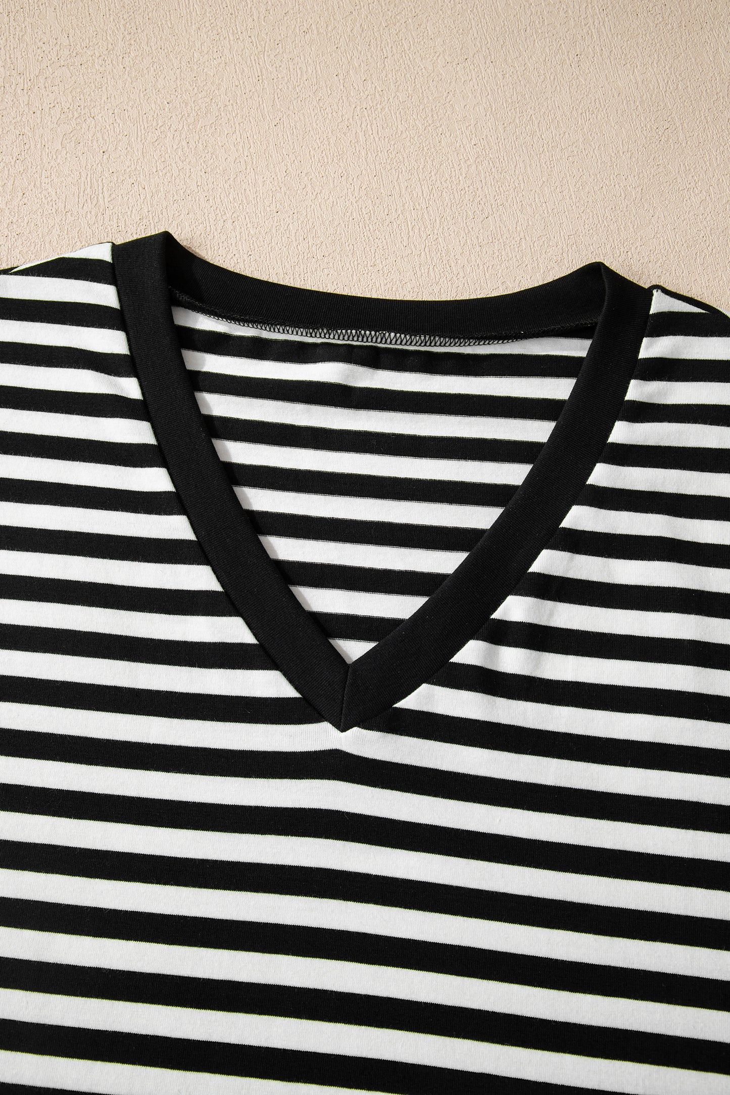 Stripe V-Neck Lace Trim Short Sleeve Tee