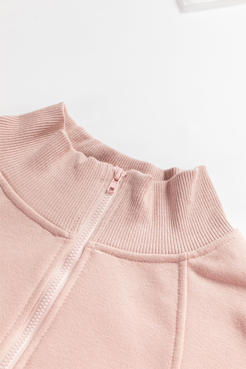 Solid Zipped Neck Drop Shoulder Sweatshirt