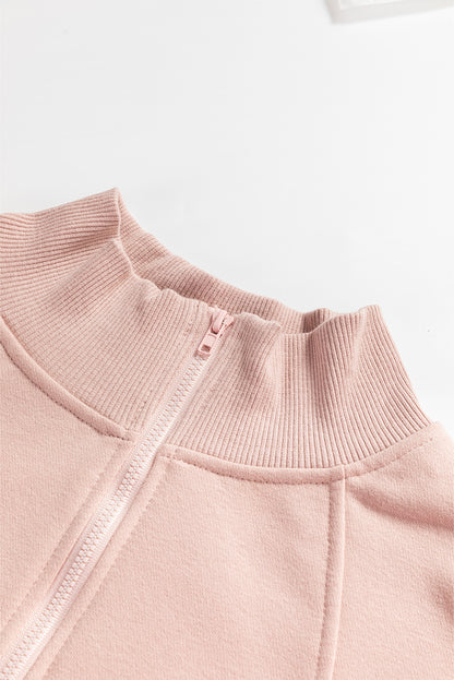 Solid Zipped Neck Drop Shoulder Sweatshirt