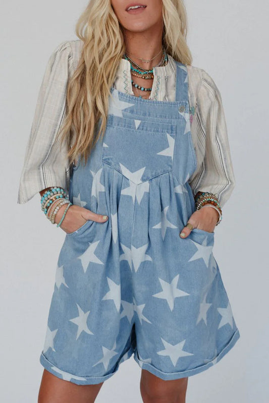 Stars Denim Buttoned Straps Romper