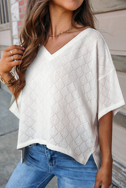 Pointelle Diamond Short Sleeve Blouse