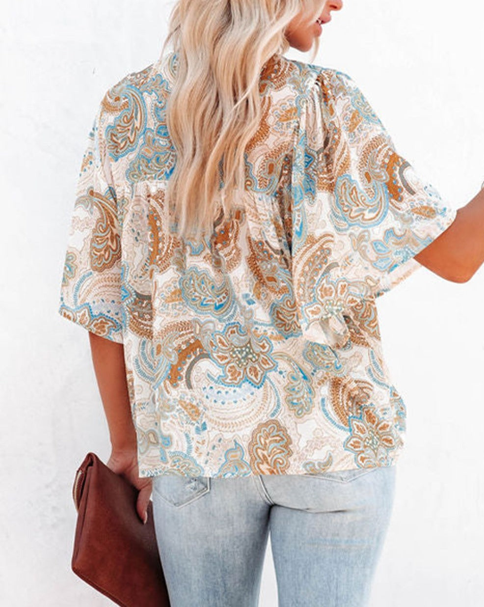 Paisley Short Bell Sleeve Blouse