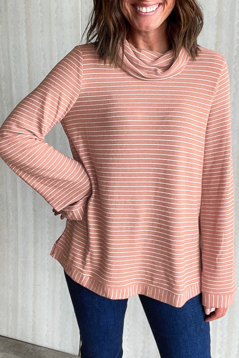 Stripe Cowl Neck Long Sleeve Top