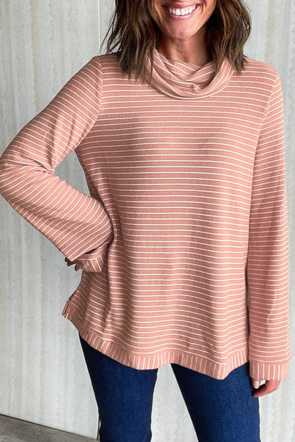 Stripe Cowl Neck Long Sleeve Top