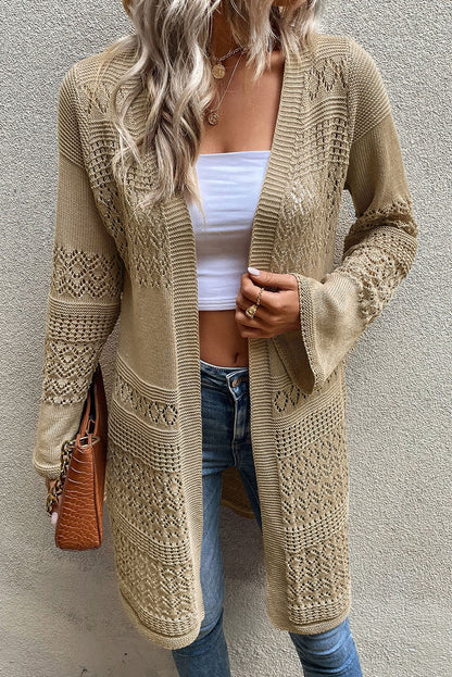 Pointelle Knit Open Front Cardigan