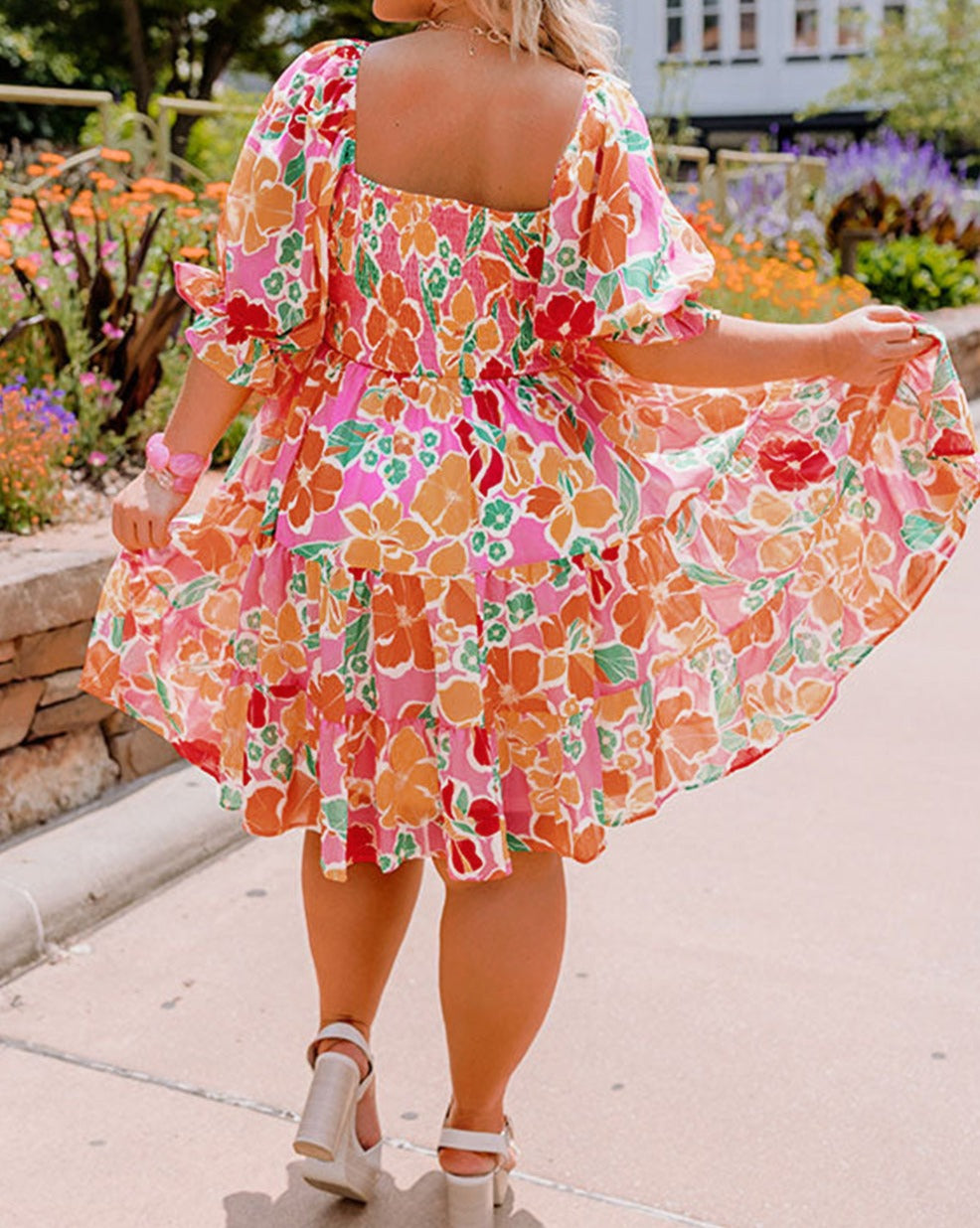 Floral Smocked Ruffle Tiered Dress Plus Size