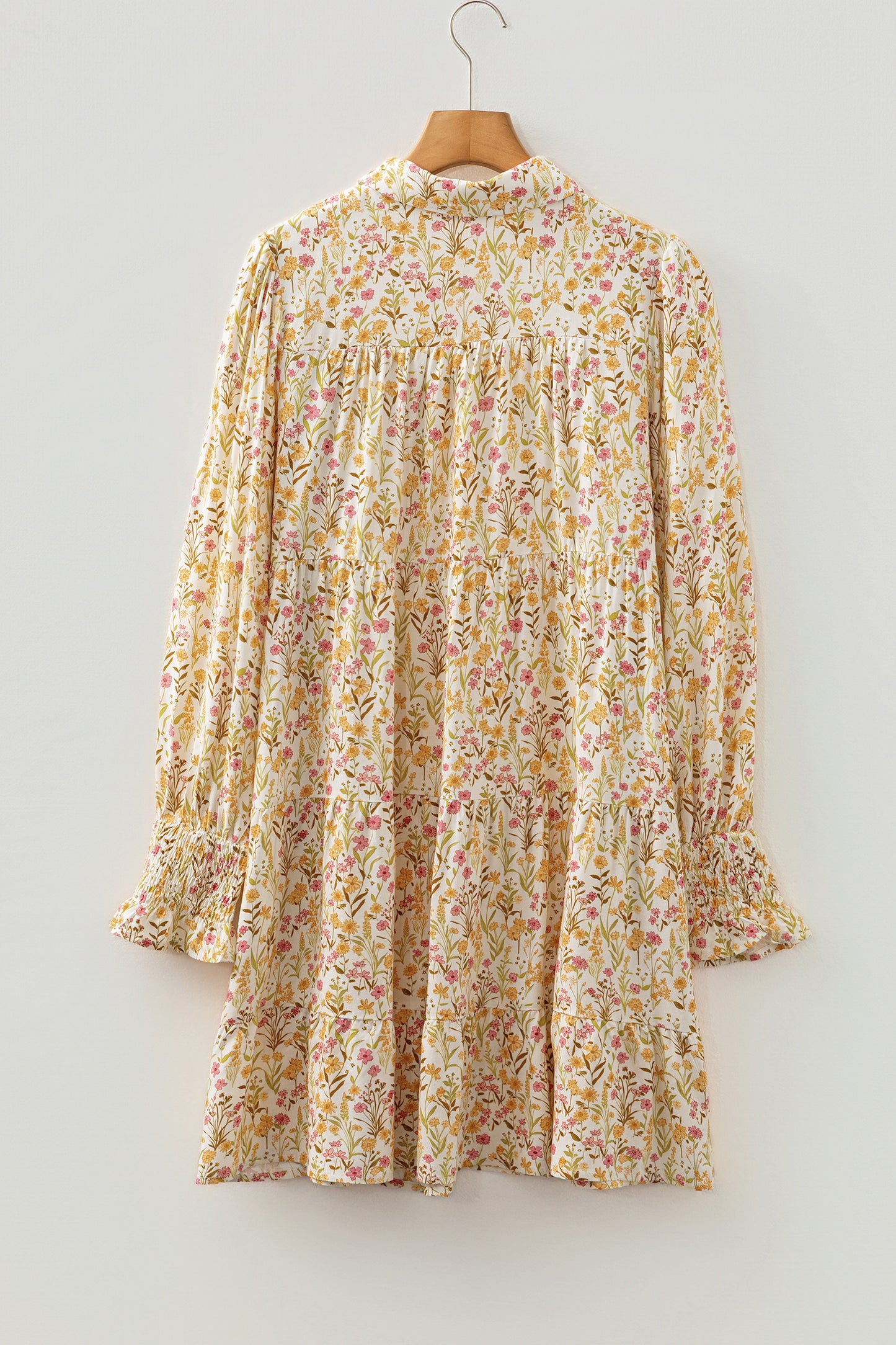 Floral Frilled Trim Smocked Cuff Dress