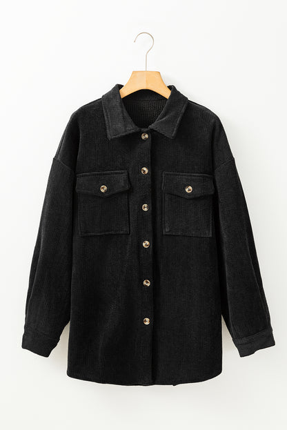 Corduroy Flap Pocket Buttoned Shacket