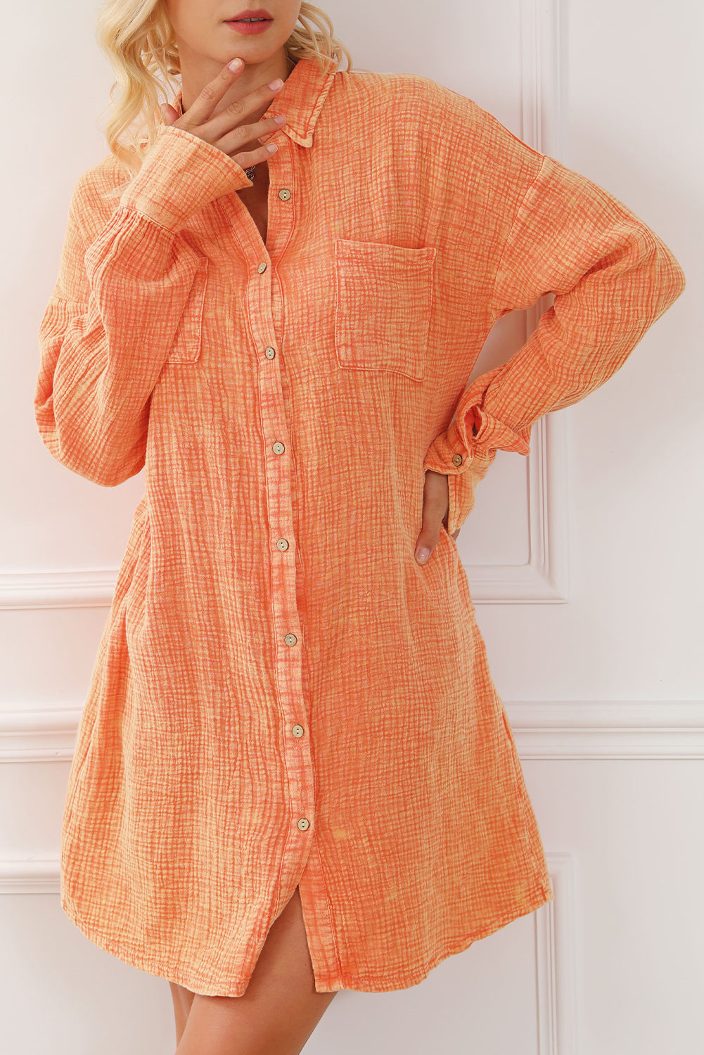 Crinkle Gauze Oversized Shirt Dress