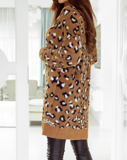 Leopard Fuzzy Open Front Cardigan