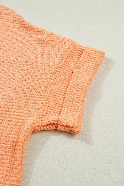 Solid Waffle Knit V-Neck Short Sleeve Top
