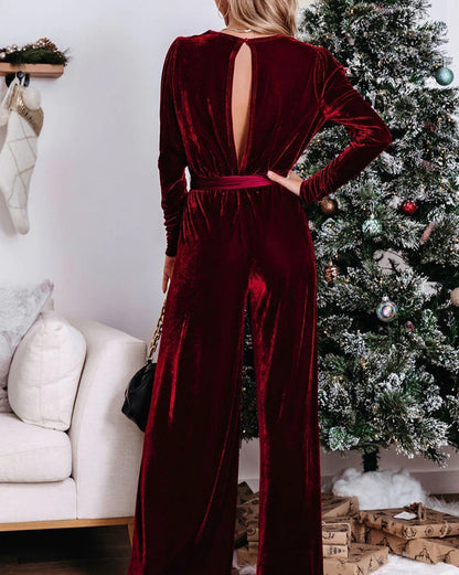 Velvet Cut Out Wide Leg Jumpsuit