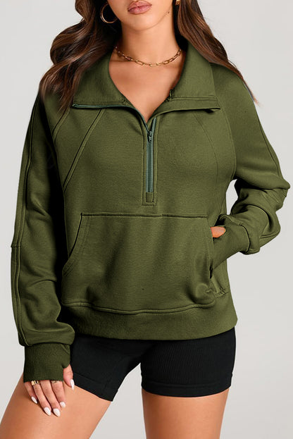 Quarter Zip Kangaroo Pocket Sweatshirt