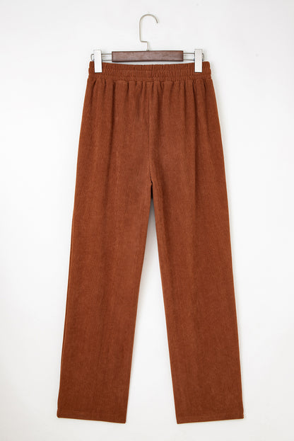 Solid Corduroy Drawstring Elastic Waist Pants