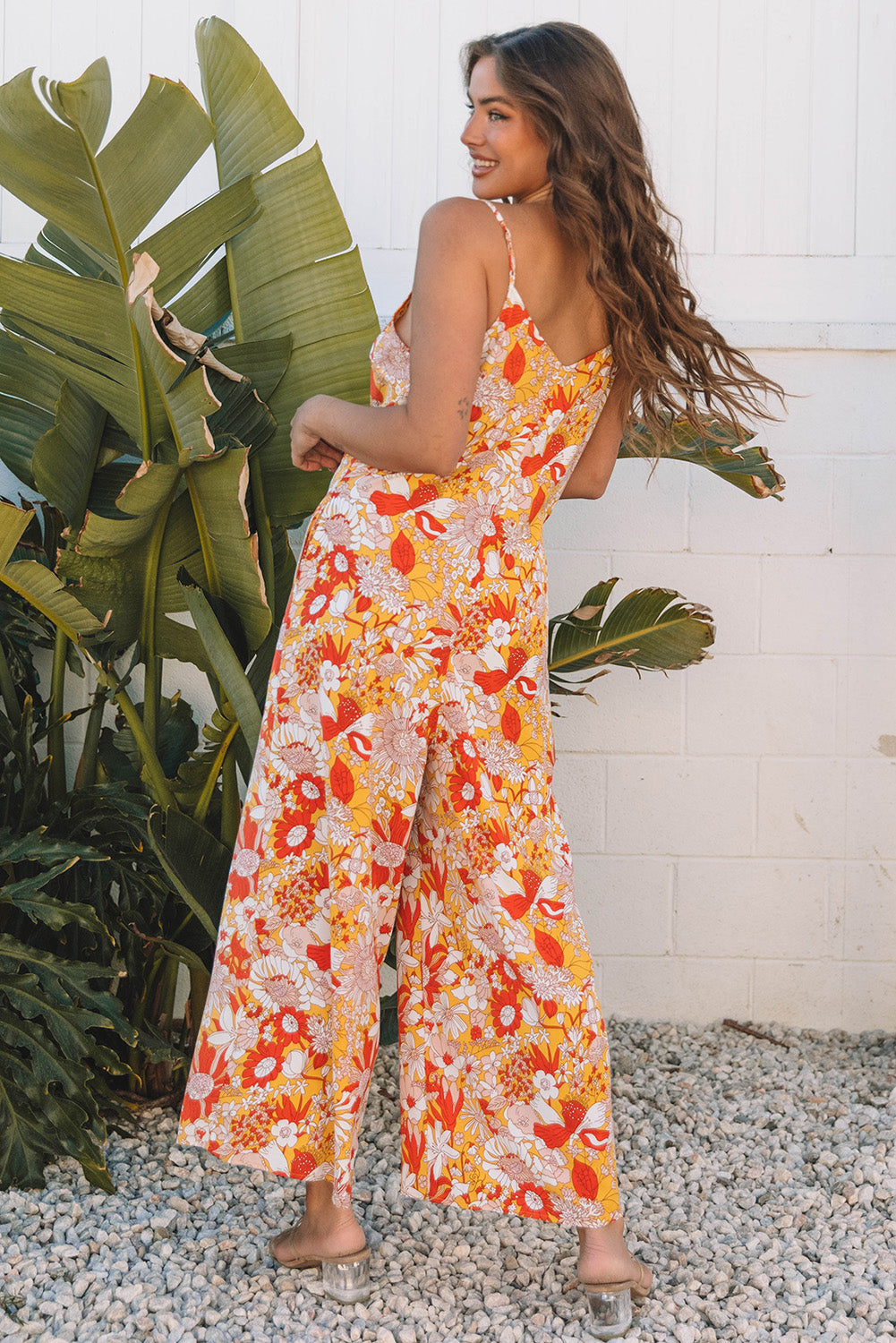 Floral Sleeveless V-Neck Wide Leg Jumpsuit
