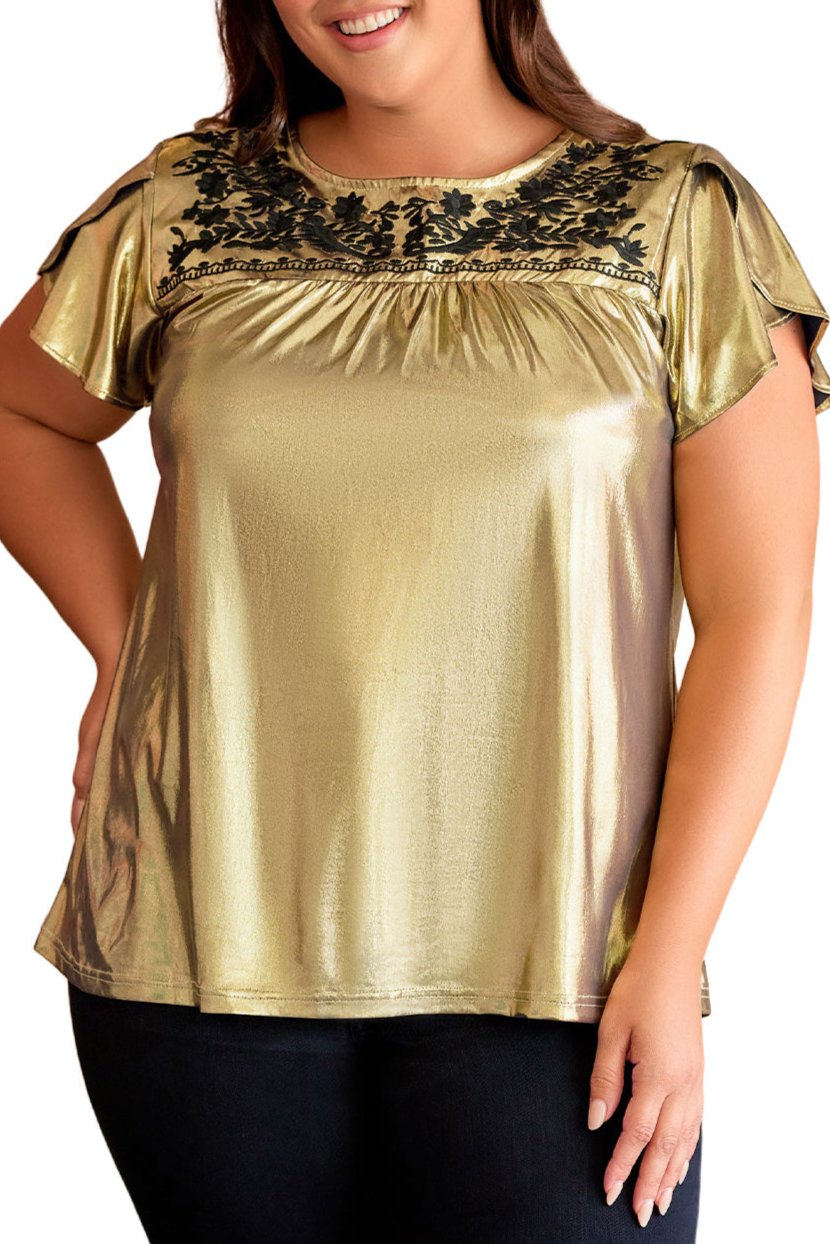 Plus Size Floral Embroidered Short Sleeve Top