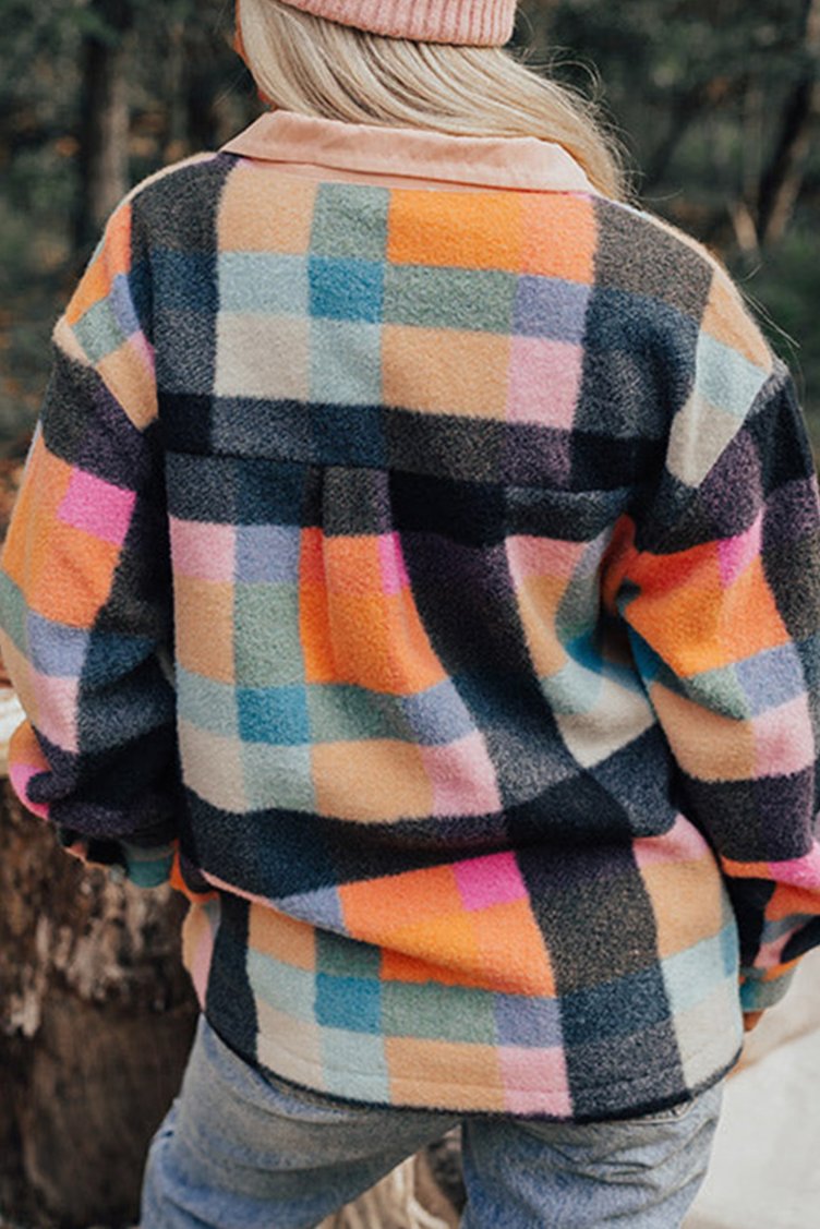 Plaid Half Button Collared Sweatshirt