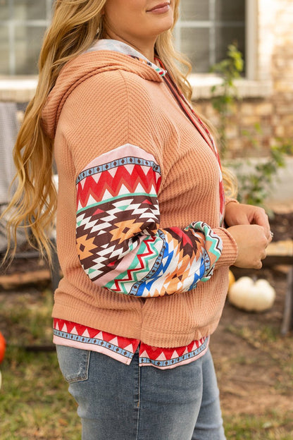 Plus Size Aztec Waffle Knit Hoodie