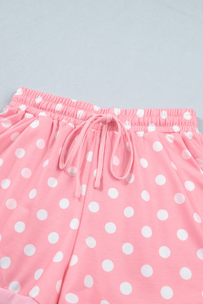Polka Dot Oversized Top & Drawstring Shorts Set