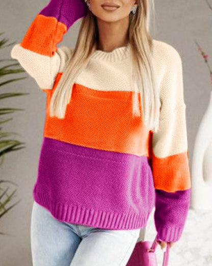 NEW! Color Block Drop Shoulder Knit Sweater