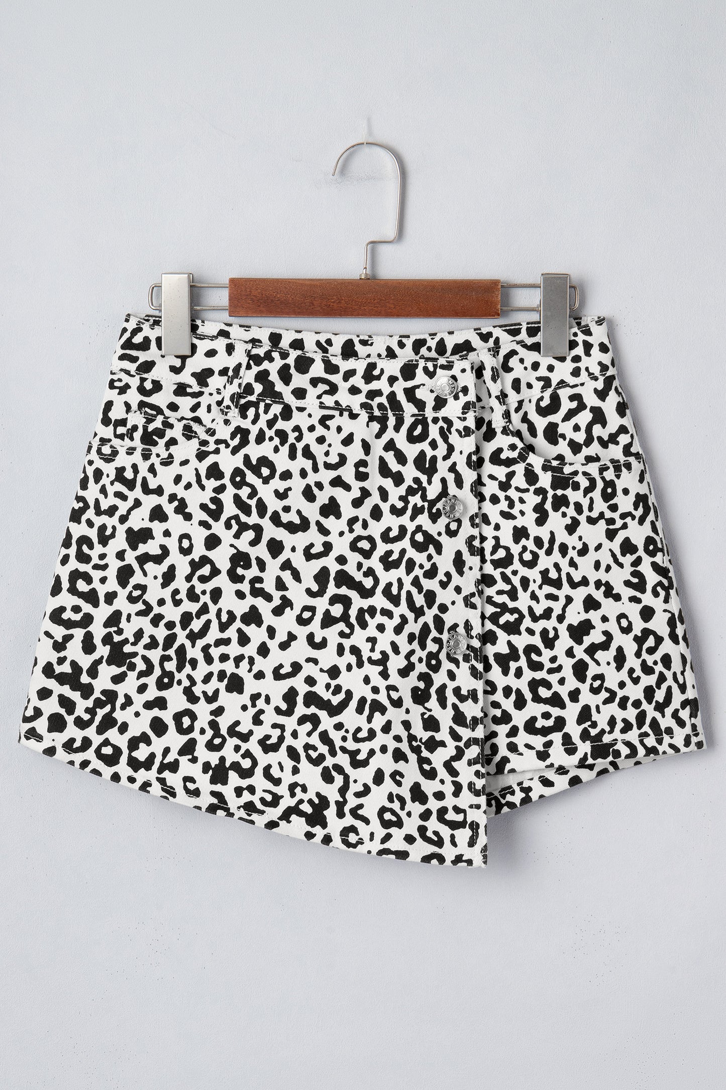 Leopard Denim Buttoned Overlap Shorts