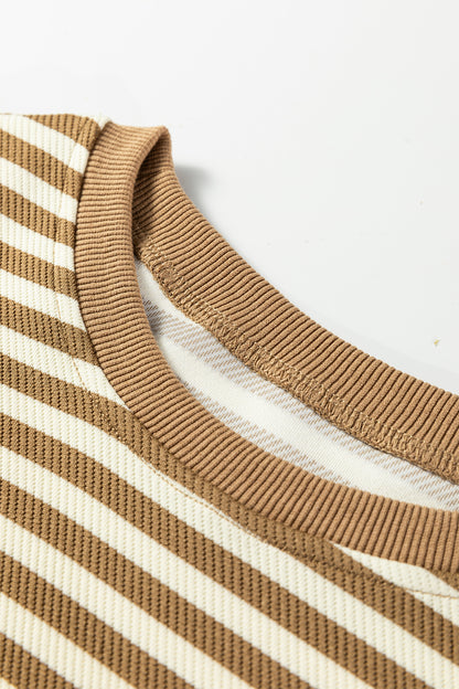 Stripe Textured Pullover Top and Mini Skirt Set