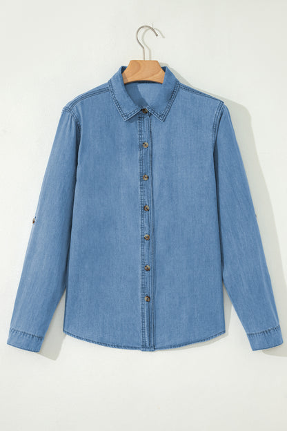 Denim Tab Sleeve Button Down Shirt