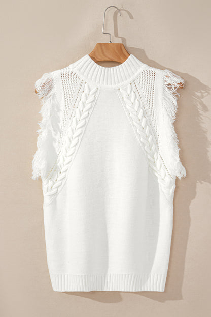 Fringe Mock Neck Sleeveless Sweater