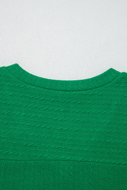 Cable Knit Textured V-Neck Short Sleeve T-Shirt