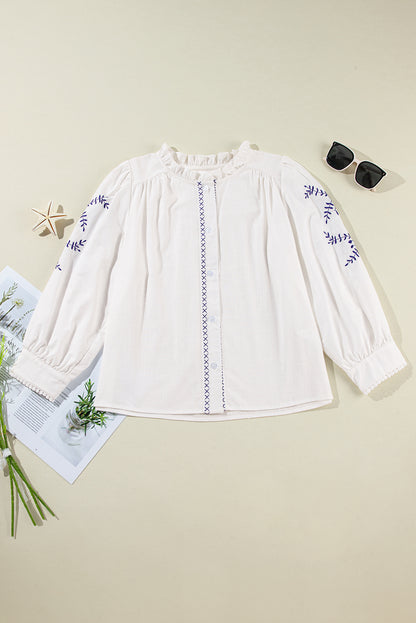 Floral Embroidered 3/4 Sleeve Shirt