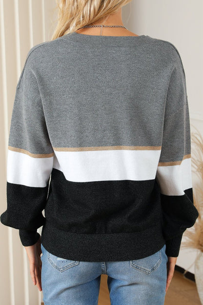 Colorblock Stripe V-Neck Sweater