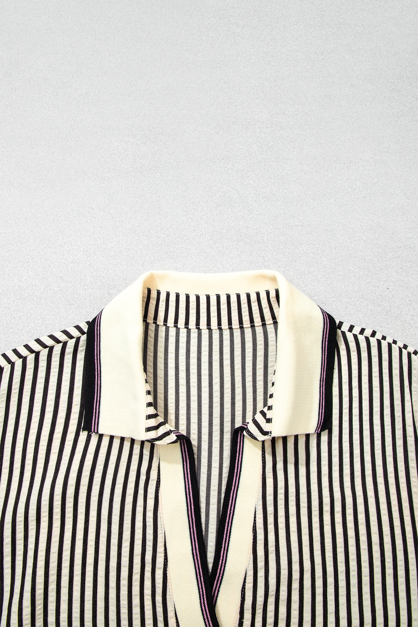 Plus Size Stripe Patchwork Collared V-Neck Peplum Blouse