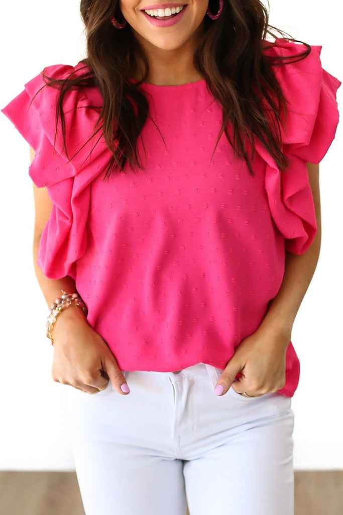 Swiss Dot Ruffle Sleeve Blouse