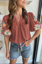 Floral Embroidered Puff Sleeve Blouse