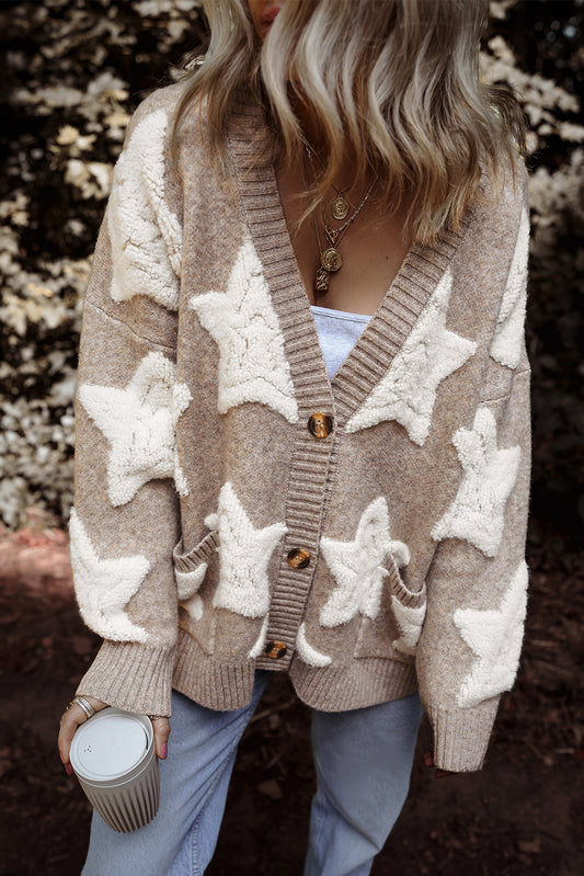 Star Sherpa Texture Sweater Cardigan