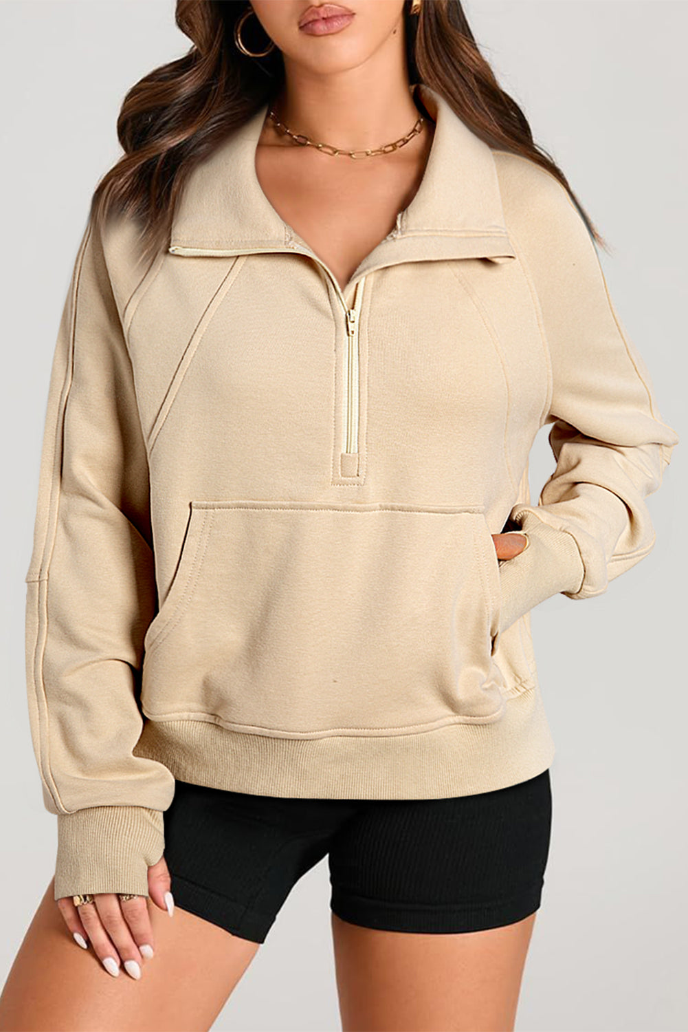 Quarter Zip Kangaroo Pocket Sweatshirt