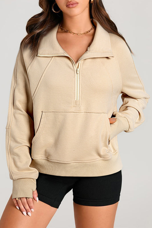 Quarter Zip Kangaroo Pocket Sweatshirt