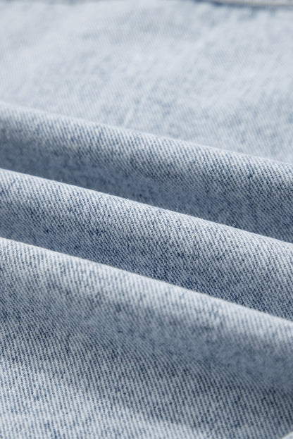 Denim Button-Front Scallop Trim Patch Pocket Vest