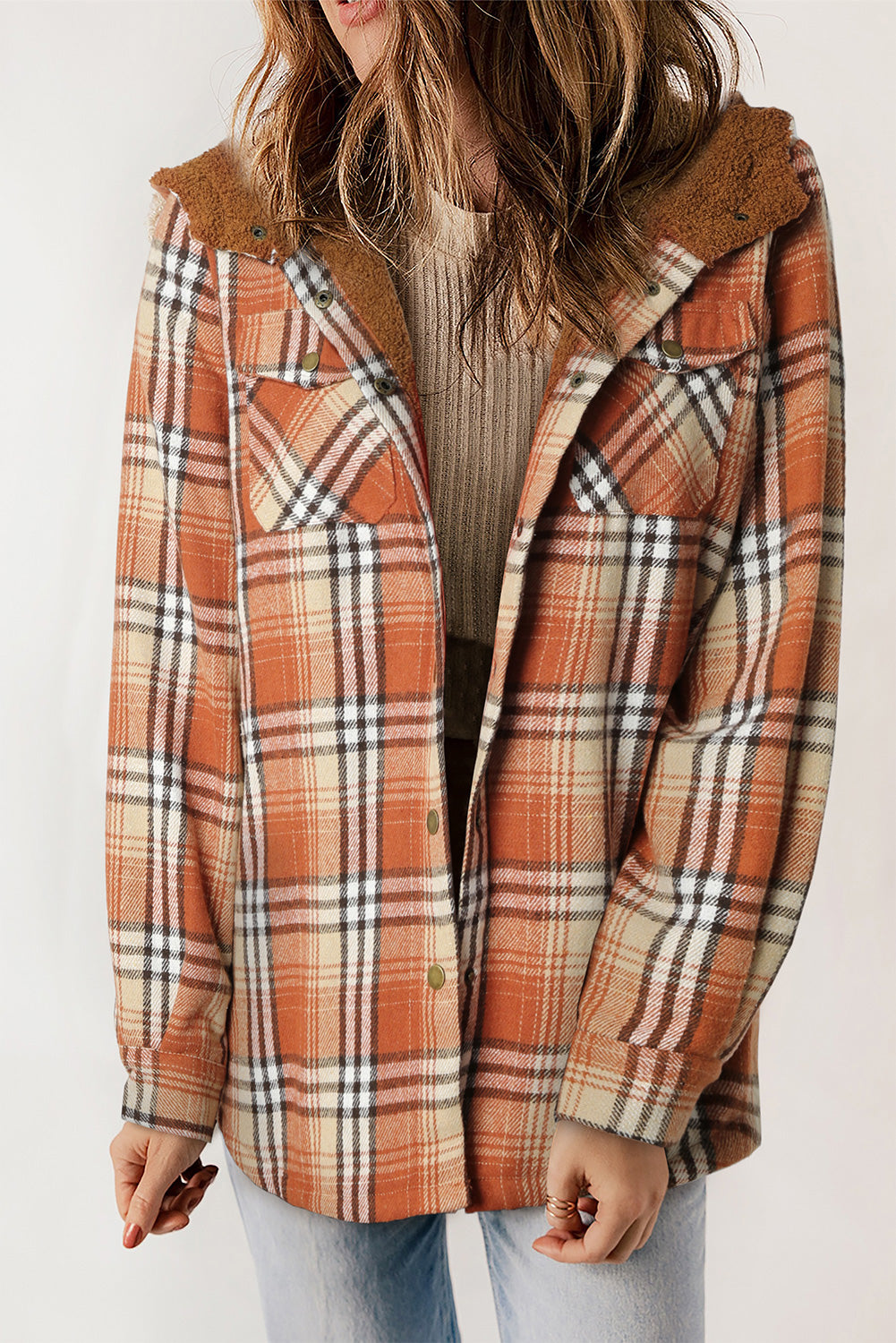 Plaid Sherpa Lined Hooded Shacket