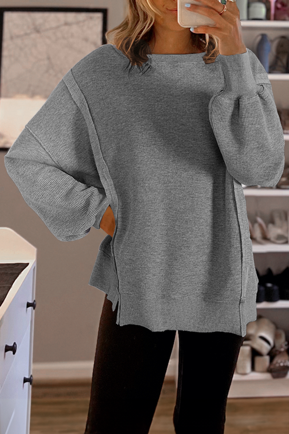 Waffle Long Sleeve Oversized Top