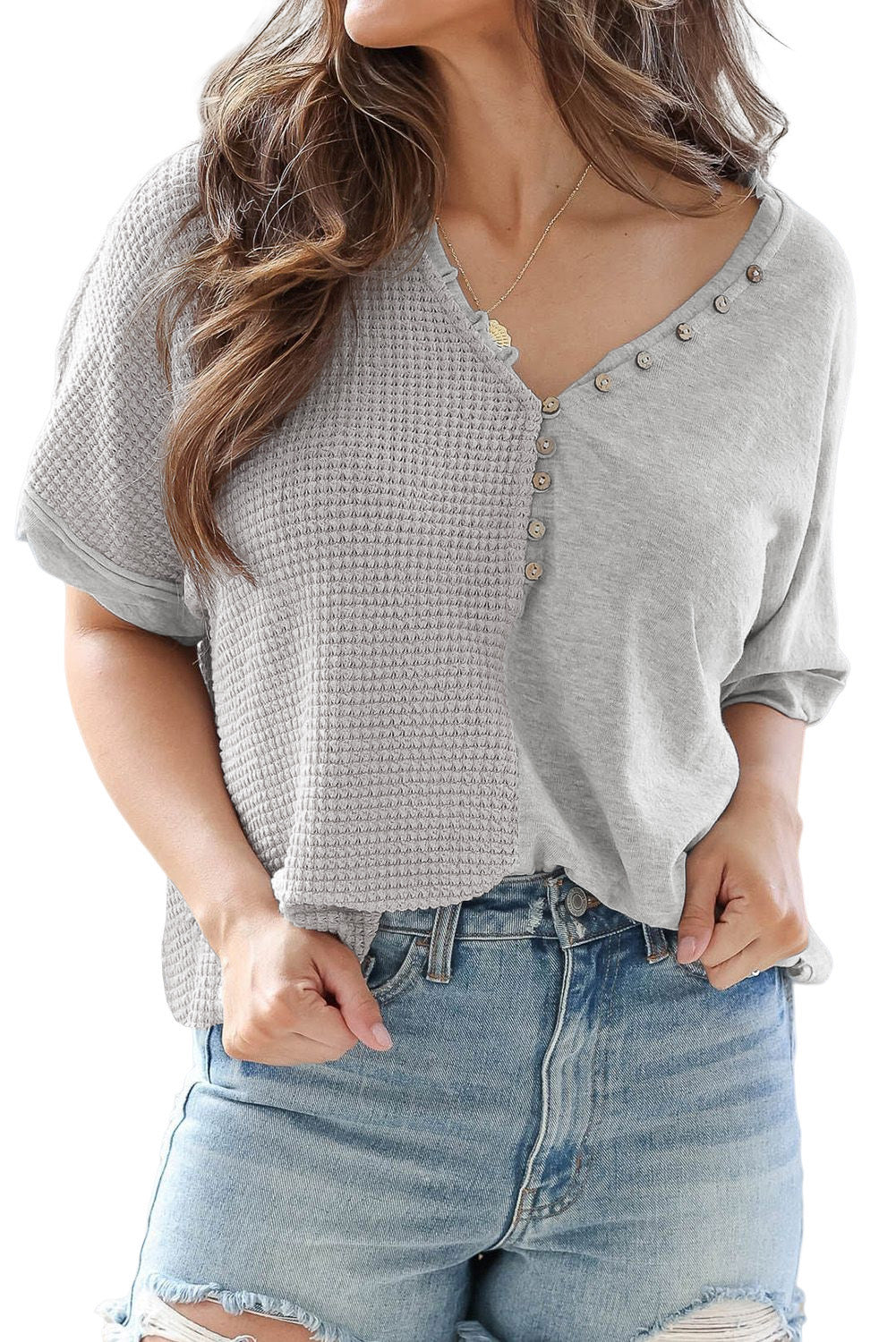 Waffle Patchwork Short Sleeve Top