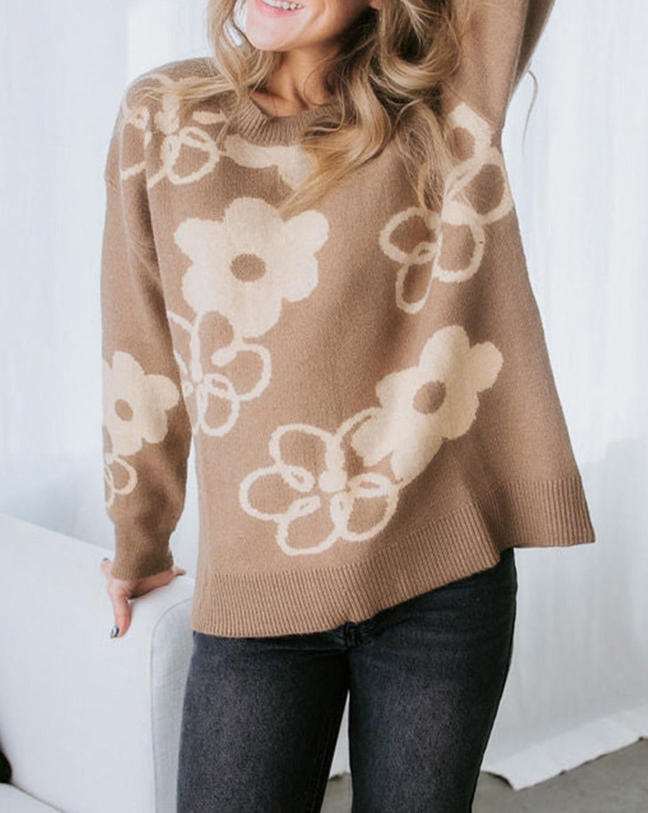 Floral Drop Shoulder Crewneck Sweater