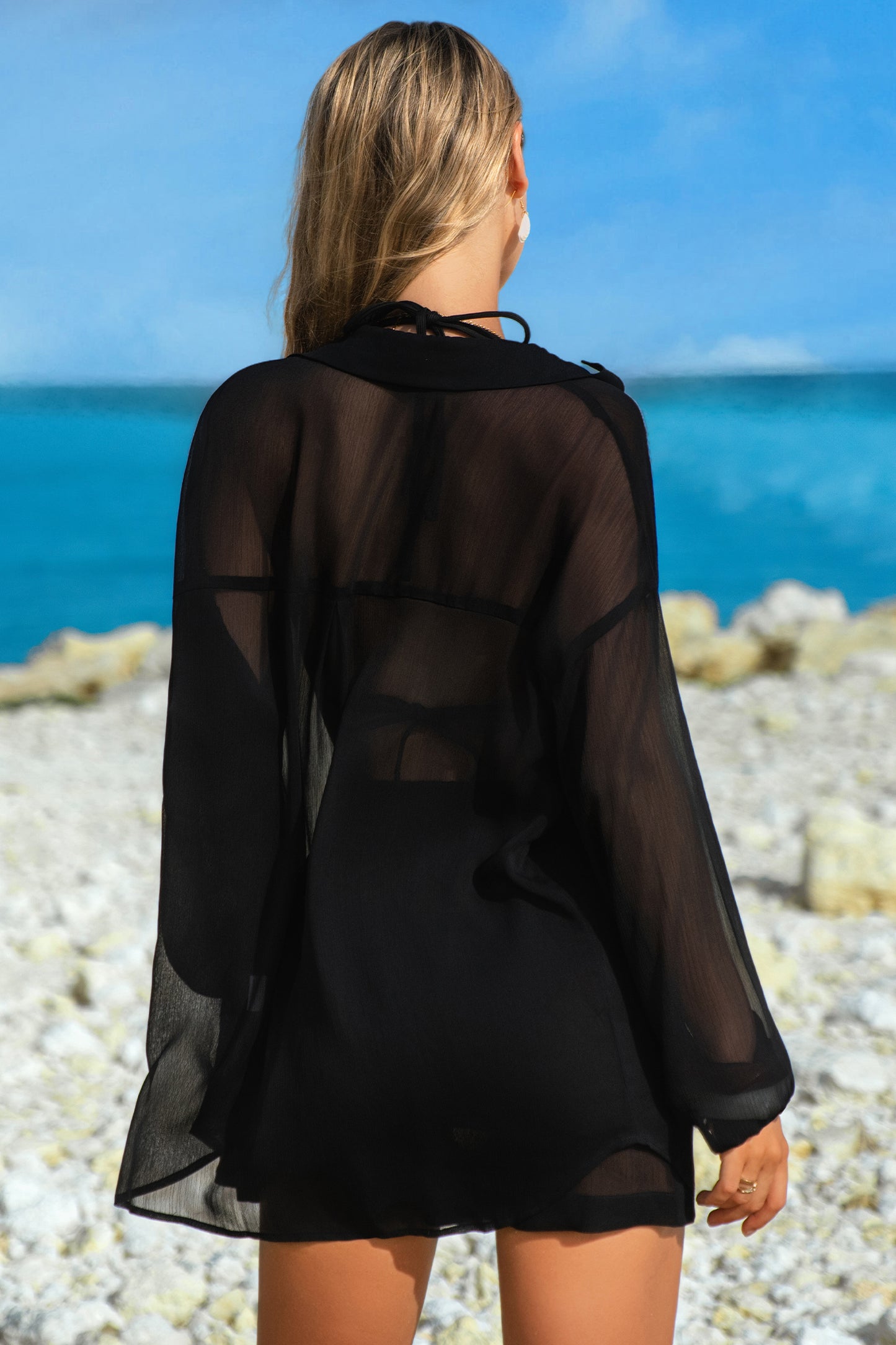 Sheer Shirt and Shorts Swim Cover-Up Set