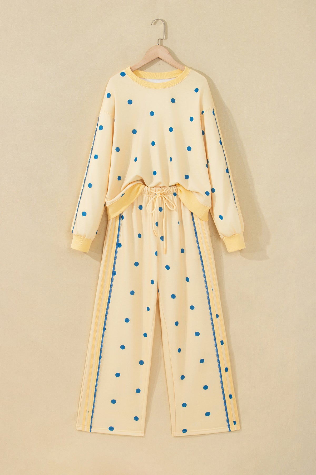 Polka Dot Patchwork Side Stripe Top & Pants Set